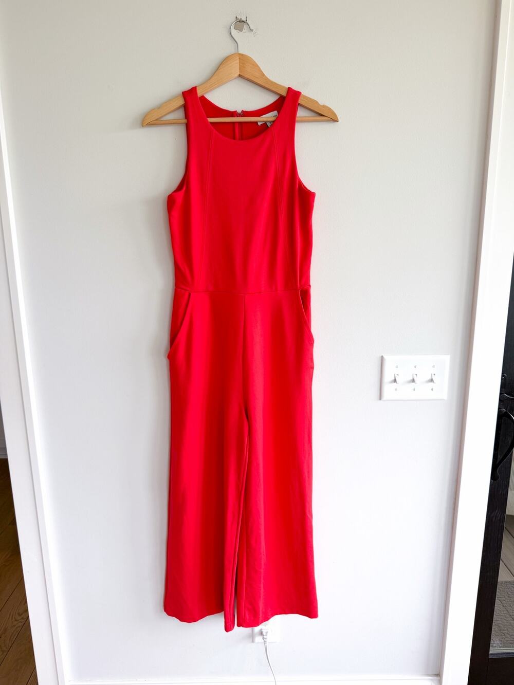 Allison Joy Sleeveless Round Neck Wide Leg Jumpsuit Red S